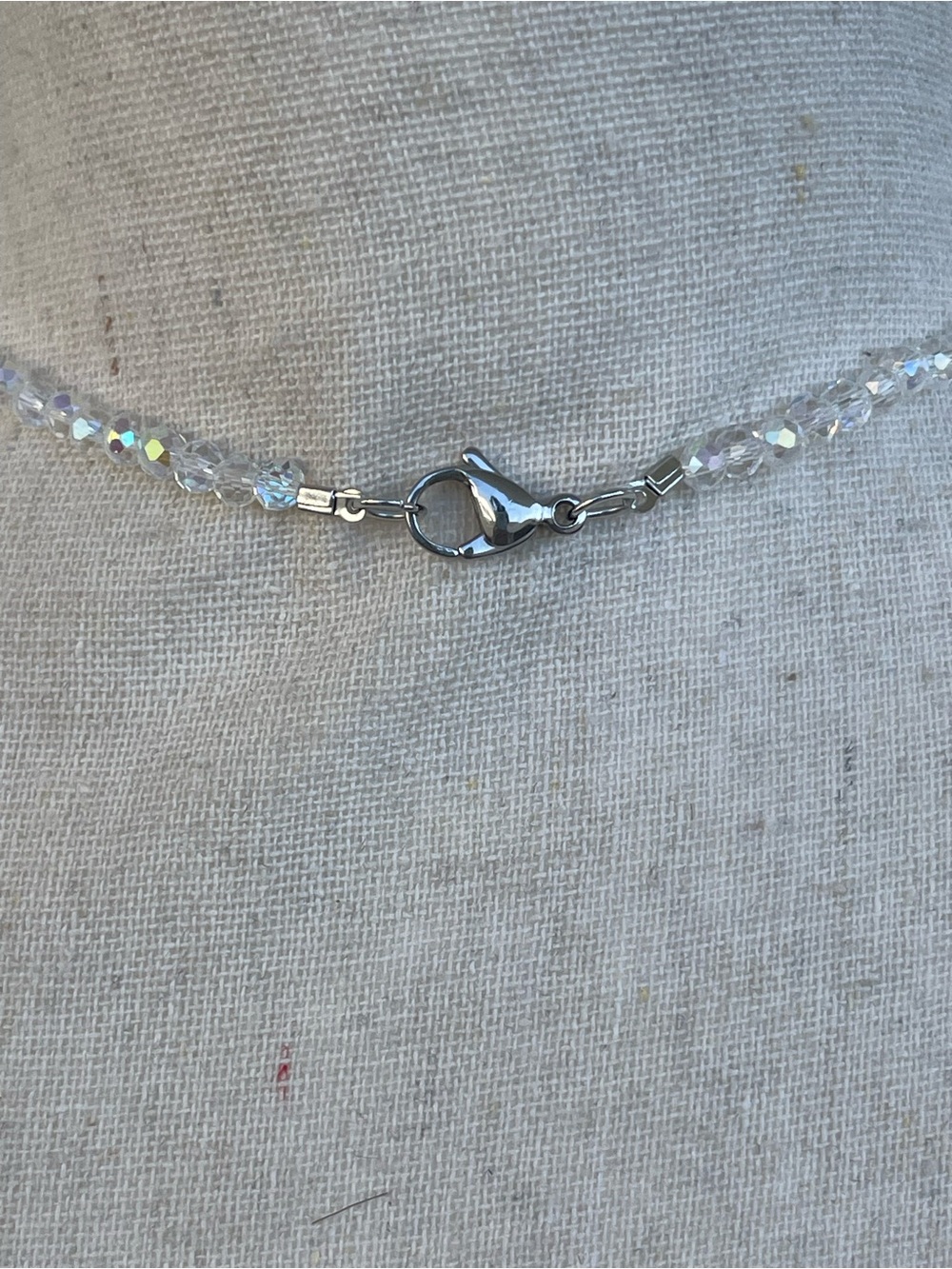 Turquoise Dyed Howlite 5 Stone Pendant Necklace on White AB Glass Beads - Picture 4 of 4